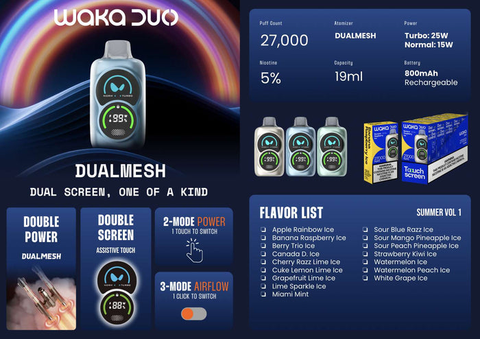 WAKA DUO 27000 PUFFS DISPOSABLE 5% | THE VAPE SITE | THE VAPE SITE WAKA DUO 27000 PUFFS DISPOSABLE 5% | THE VAPE SITE | THE VAPE SITE